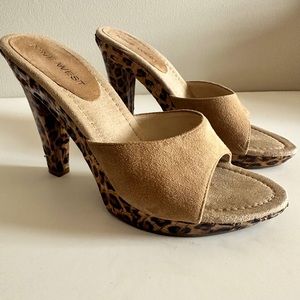 Nine West suede platform slides.